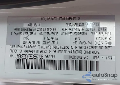 2014 Mazda Cx-5 Grand Touring z USA, uszkodzony, nr VIN JM3KE2DY9E0357195